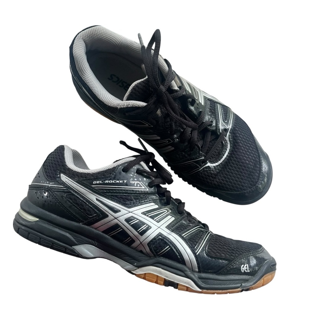 ASICS Womens 7.5 Black Silver Gel Rocket Athletic Running Volleyball Shoes B455N